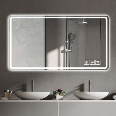 Miroir de salle de bain avec lumières à DEL, miroirs de salle de bain anti-buée pour montage mural, 3 couleurs et 5 niveaux d'intensité variable, horizontal / vertical