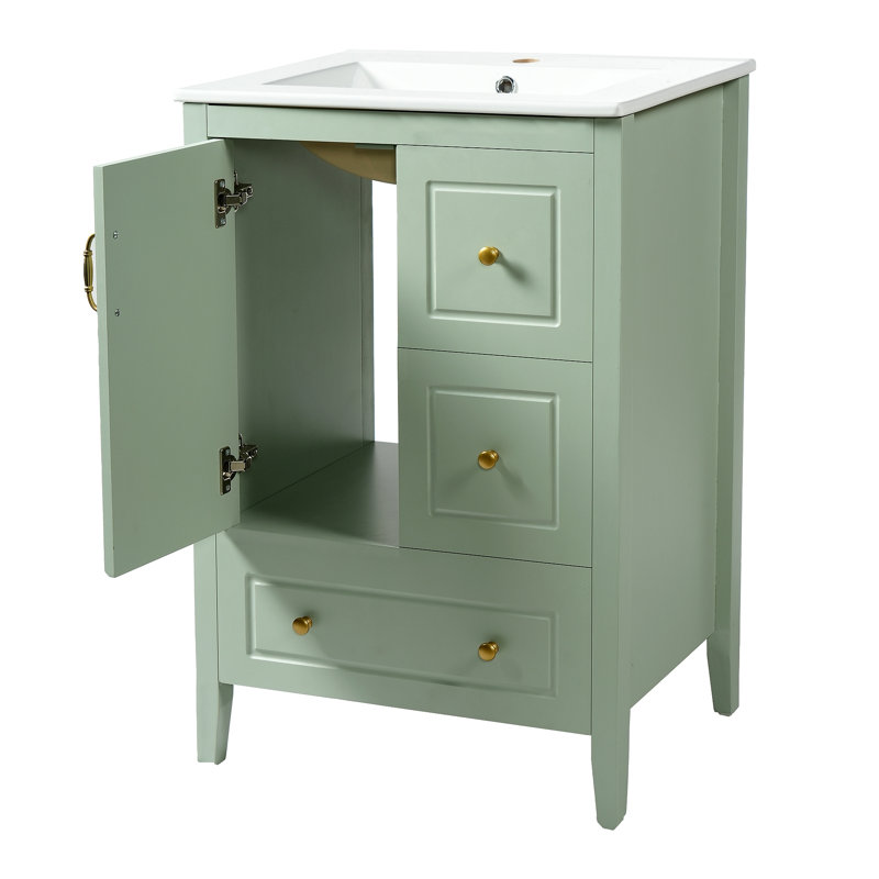 Meuble-lavabo de 24 po avec lavabo, une armoire avec porte à fermeture en douceur, 3 tiroirs à fermeture en douceur, poignées en métal rétro