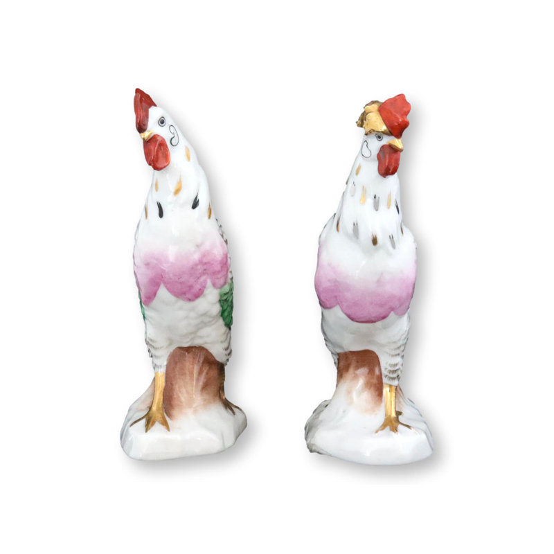 Antique French Porcelain Rooster And Hen