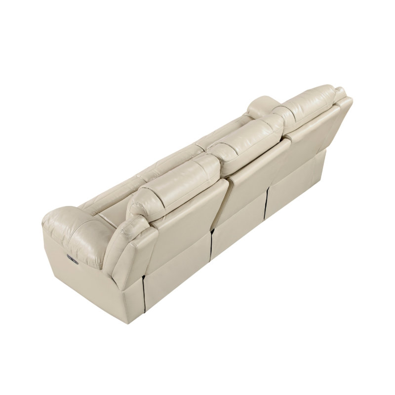 Canapé inclinable électrique Hem, 3 places, USB et porte-gobelets, similicuir beige, Beige