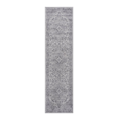 Silver Oriental Runner Rug, 2X8