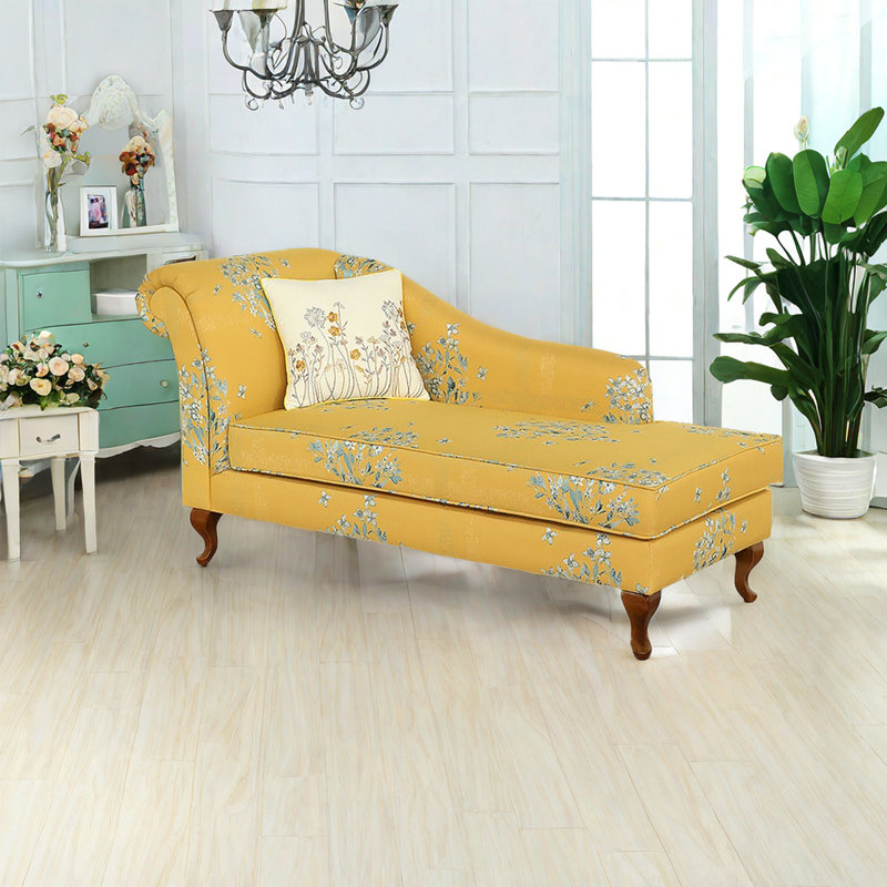 Chaise longue rembourrée Tabathia, Mélange de polyester jaune, Chaise longue à accoudoir gauche