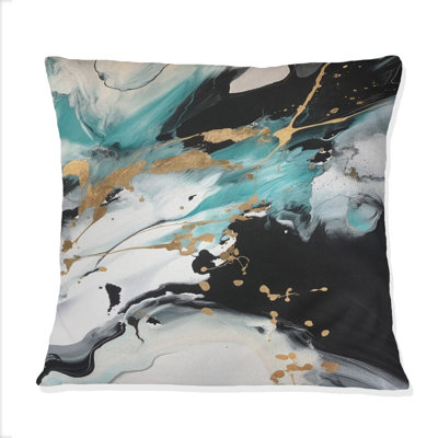 Full Moon Happiness Gold & Turquoise Abstract II - Abstract Painting Printed Throw Pillow