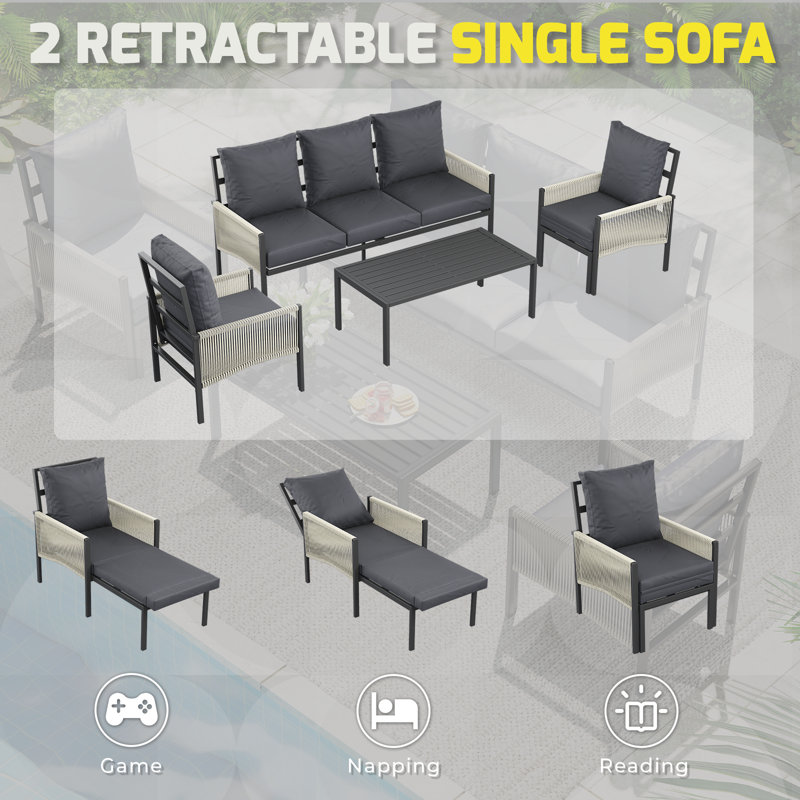 Aluminum Patio Furniture Set 5/4 Seats Outdoor Sectional Couch With Coffee Central Table Patio Conversation Setst