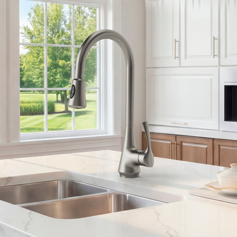 Pull Down Sprayer Kitchen Sink Faucet, Single Handle Kitchen Faucet, Stainless Steel