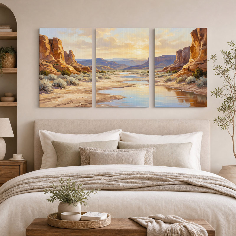 Ensemble de 3 toiles murales représentant une rivière dans un canyon désertique au coucher du soleil, 24"H x 16"W x 3pcs