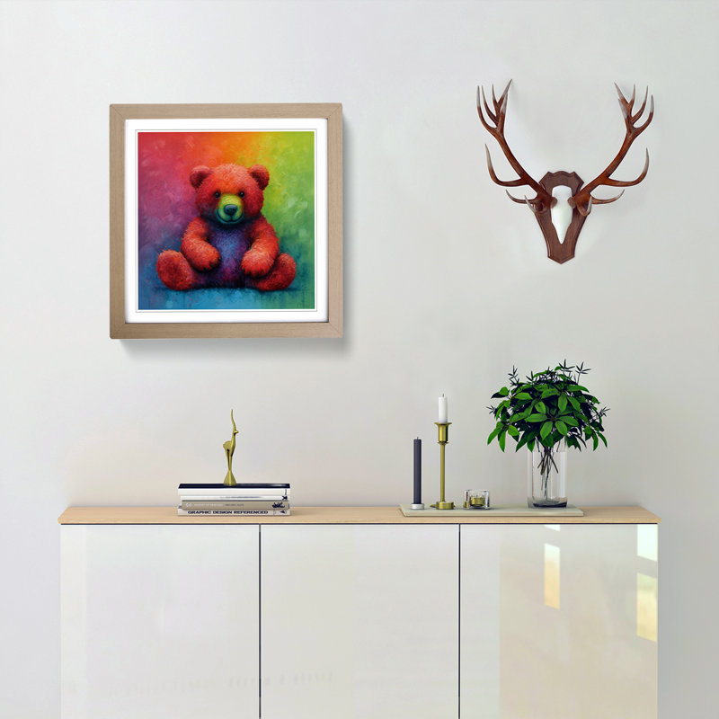 Teddy Bear Color Field Painting No.1 - Framed Print, Oak