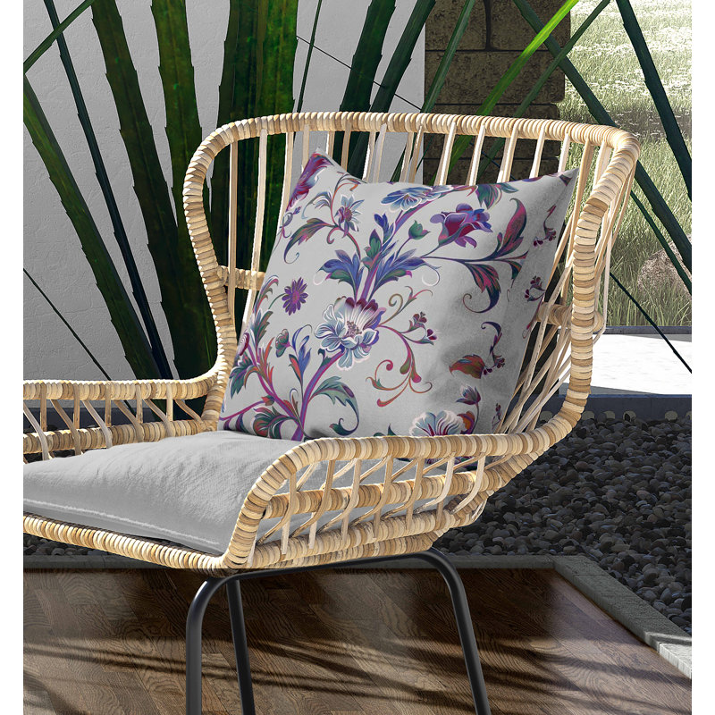 Coussin intérieur / extérieur Nature's Palette, Carré 18 po, Blanc / vert / beige / mauve