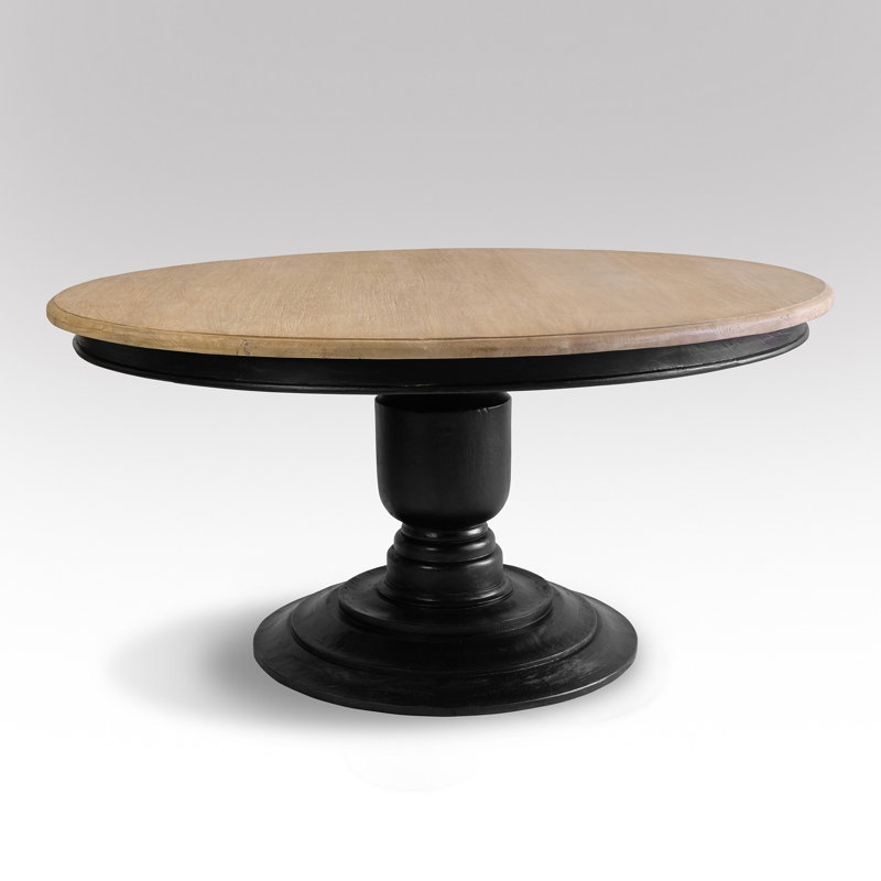 Table de salle à manger en bois massif Attah, H 30 po x L 60 po x l 60 po, Noir, Gris rustique délavé