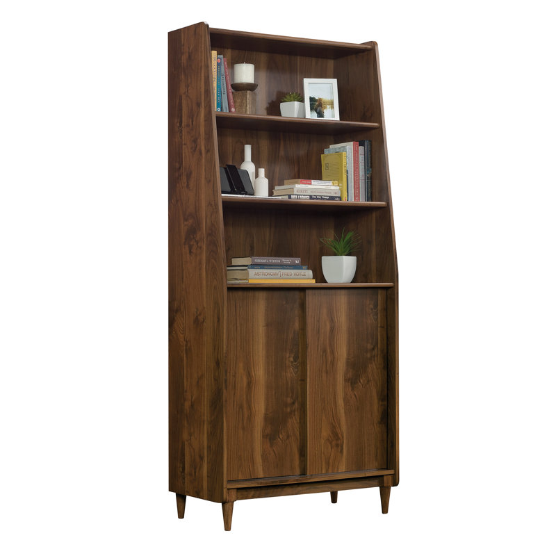 Engineered Wood Mid-Century Modern Wide Bookcase With Storage, Brown