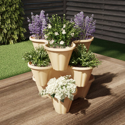 Tour à fleurs empilable Beaupre - 3 pots de fleurs peu encombrants - 3 plantes verticales pour l'intérieur et l'extérieur par Pure Garden