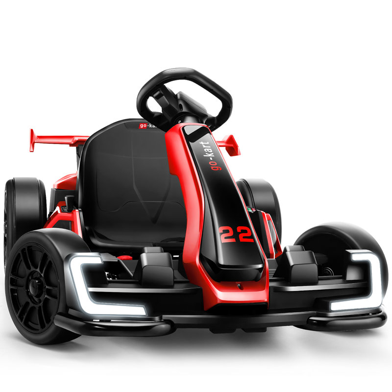 Voiture de dérive électrique de karting Alex 24V avec siège réglable, jouet d'extérieur 24V avec mode 4 vitesses, chariot pour enfants de 6 à 12 ans, moteur rapide 2X150w, 7,5 MPH, lumières DEL, Bluetooth, rouge