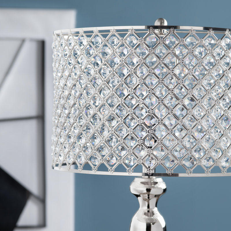 Lampe sur pied avec abat-jour double tambour, Argent poli