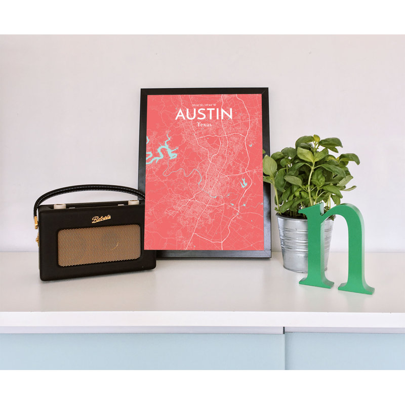 Austin City Map 1 Piece Wall Art, 50.8cm H x 40.6cm W x 0.13cm D, Pink