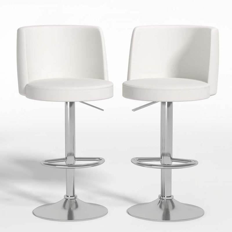 Swivel Adjustable Height Bar Stools Set of 2, White Seat/Silver Frame