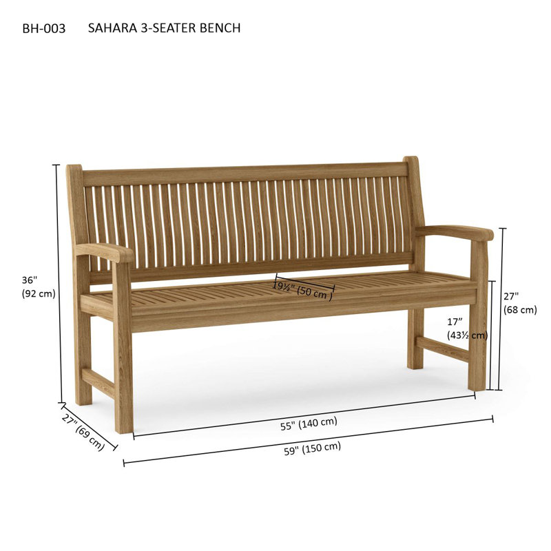 Jarvis Outdoor Teak Bench, 36" H x 59" W x 26.5" D