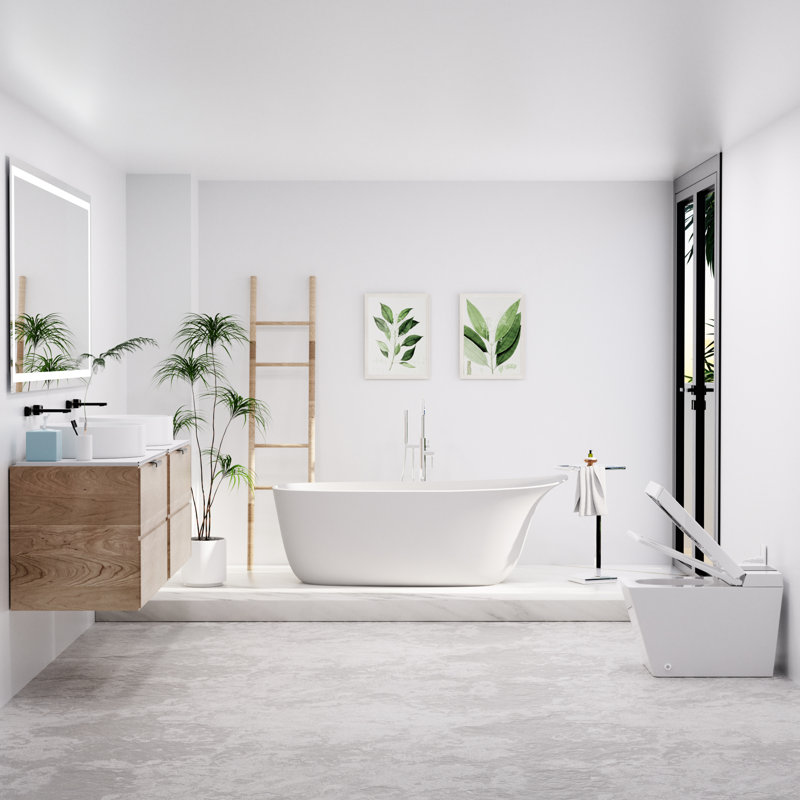 63 po Baignoire de trempage à surface solide avec un design plat en blanc