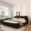 Lit plateforme très grand avec tête de lit ergonomique, bois de pin massif, tissu froissé, support stable, rembourrage confortable rembourré noir, structure en bois-324578845-324578847