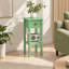Table d'appoint étroite pour petits espaces, table de bout mince avec tiroir et tablette inférieure, gris-vert