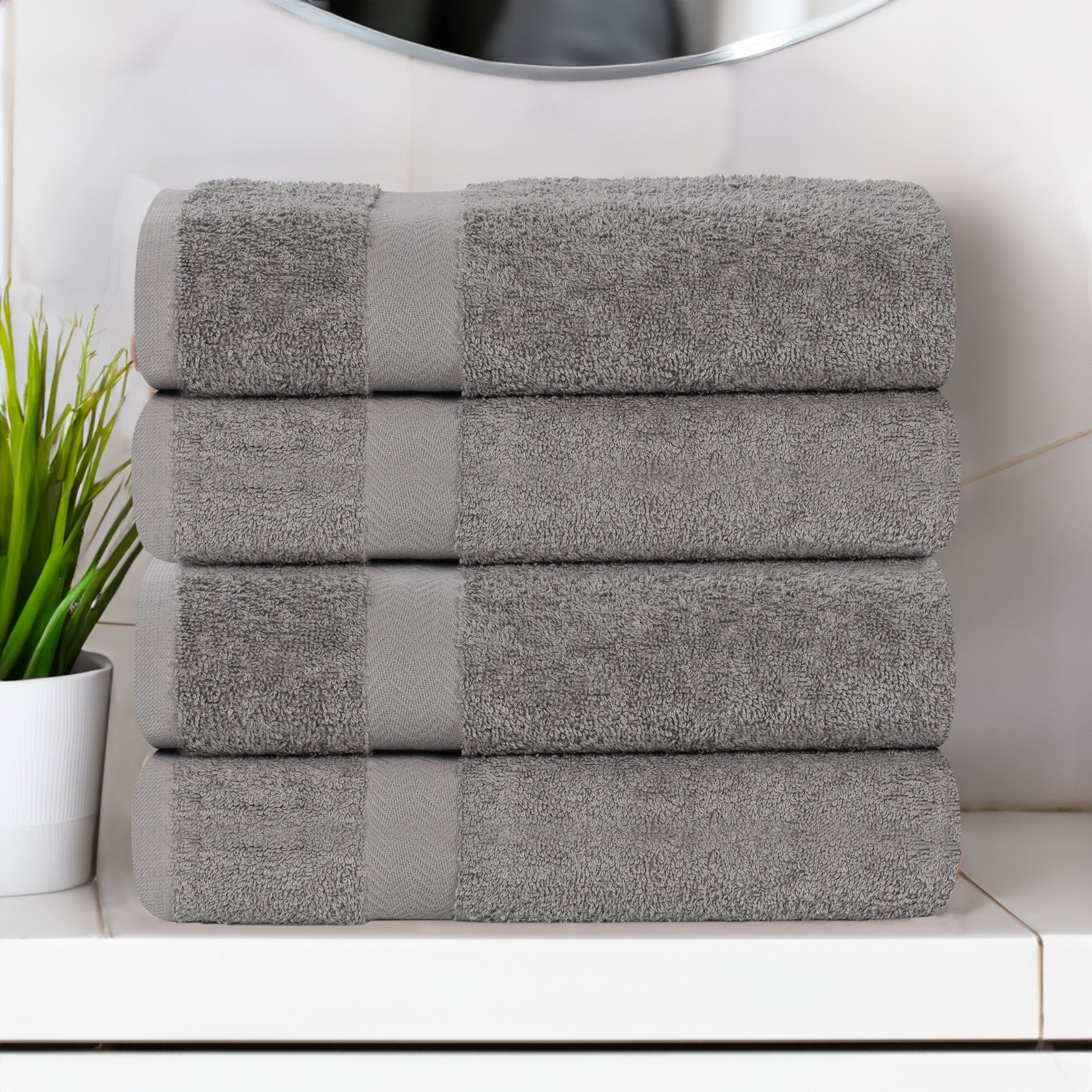 Franklin Cotton Lightweight Quick-Drying Face Towel Washcloth, Charcoal, 4 Pieces Towel Set