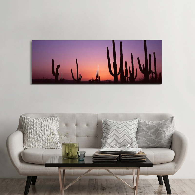 Silhouette Of Saguaro Cacti (Carnegiea Gigantea) On A Landscape, Saguaro National Park, Tucson, Pima County, Arizona, USA #4 - Wrapped Canvas Panoramic Print