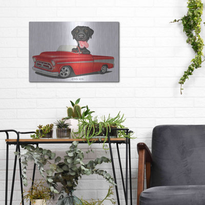 Art mural en métal Trinx «Black Lab in Red Truck» par Danny Gordon