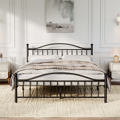Victorian-Style Metal Bed Frame - Queen Size Heavy-Duty Steel Platform with Headboard & Footboard - Underbed Storage, Noise-Free, Easy Assembly, No Box Spring Needed, Black