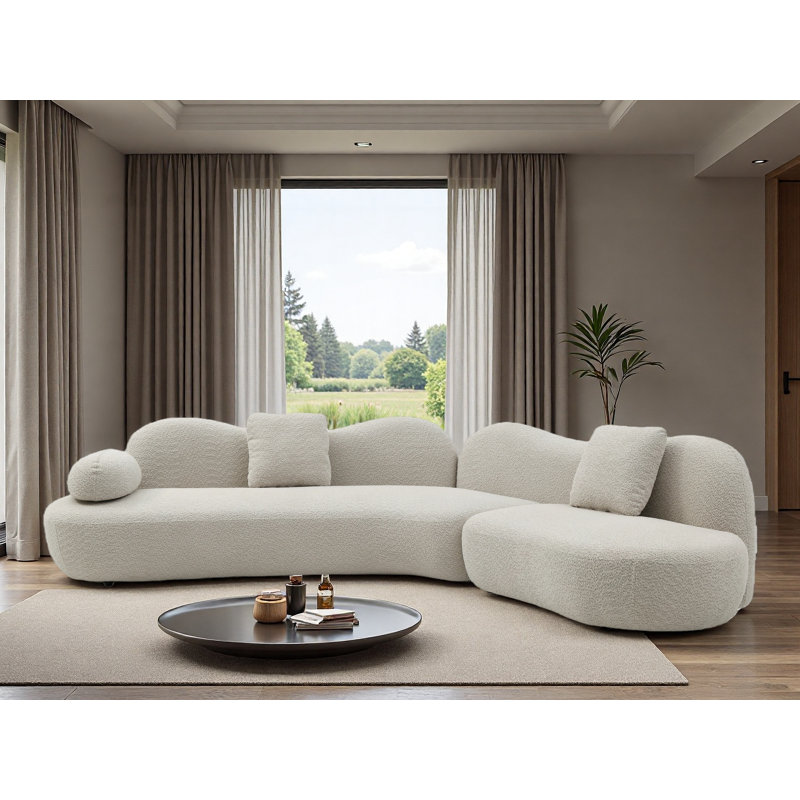 Canapé modulaire rembourré en mousse souple de 128 po à 5 places, Beige Boucle