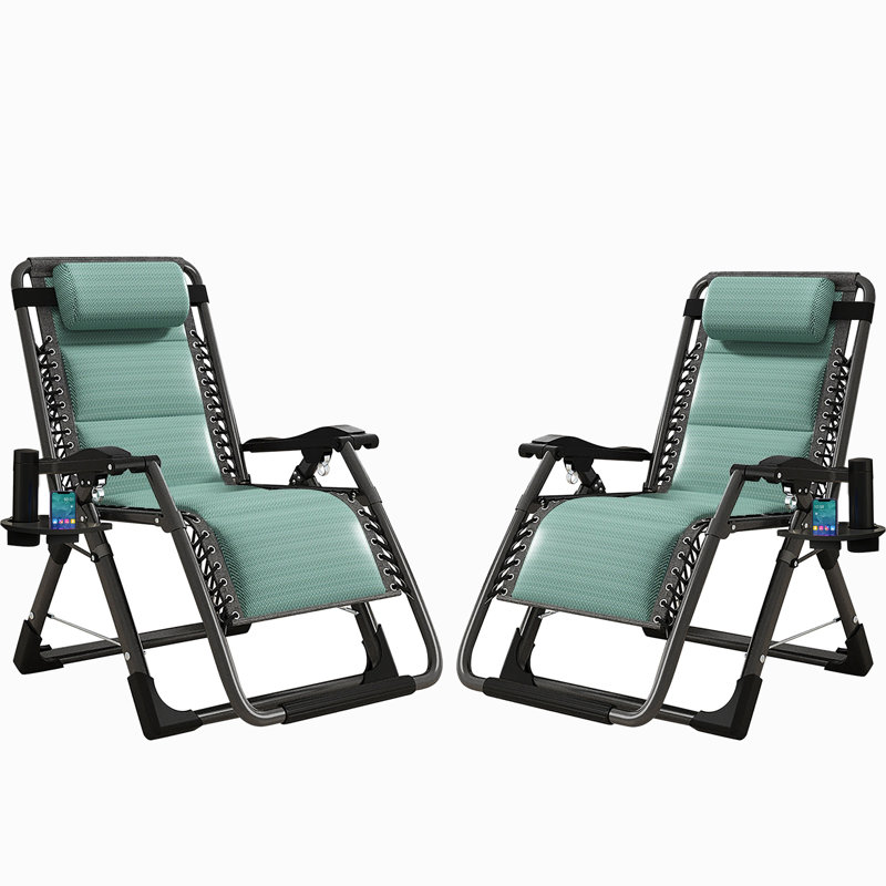 Chaises de patio inclinables réglables avec coussin amovible, appui-tête et plateau Lare Zero Gravity, Vert