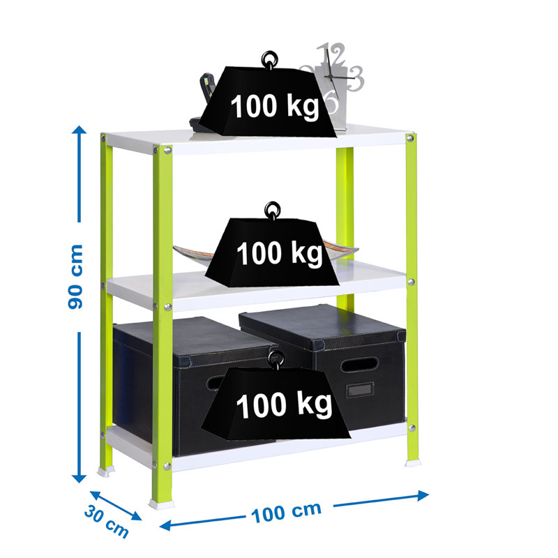 Hamwi 100 cm W Steel Shelving Unit, 90cm H x 100cm W x 30cm D, Green/White