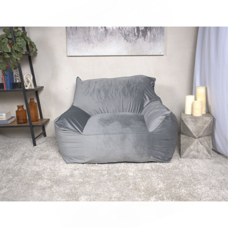 Allea Velveteen Bean Bag Chair With Armrests, Gray Velvet, 43" H x 40" W x 40" D