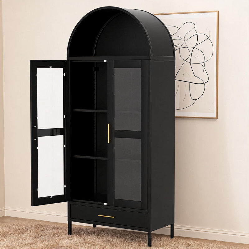 Armoire arquée 72,8 "avec portes et tiroir en verre