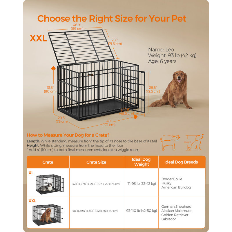 Metal Pet Crate with 1 Door, 80cm H x 75cm W x 122cm D