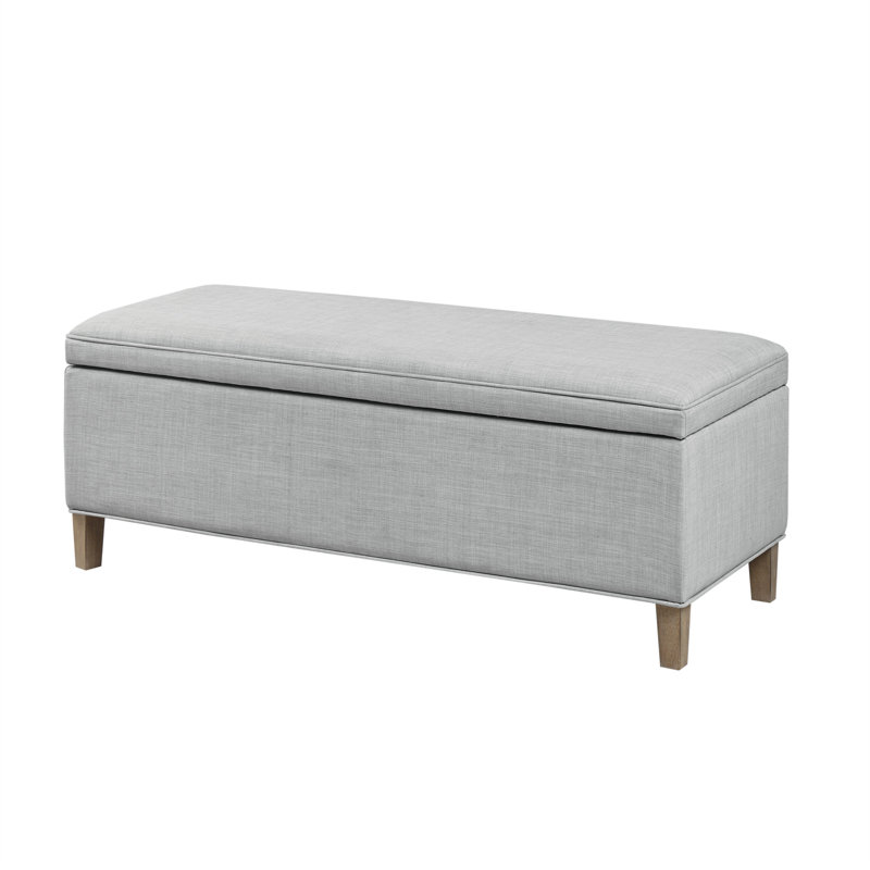 Caymus Light Grey Fabric Rectangular Storage Bench with Solid Wood Legs