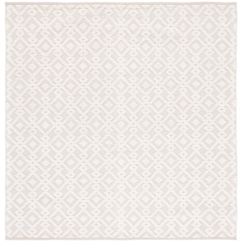 Vermont Hand Woven Wool/Cotton Geometric Rug in Ivory, Square 6'
