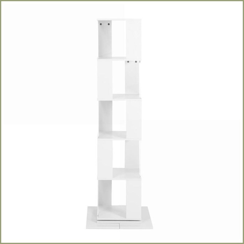 Bookshelf 5-Tier 360° Rotating with Clear Acrylic Shelves &amp; Anti-Toppling Base | White | Particle Board