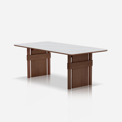 71" Modern Sintered Stone Dining Table with Solid Wood Legs,Double-Layer Tabletop