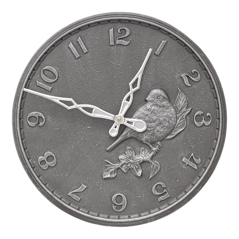 16 Songbird Clock, Pewter Silver