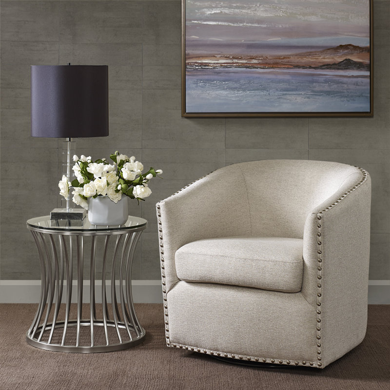 Tyler 28'' W 360° Swivel Barrel Chair with Nailhead Trim