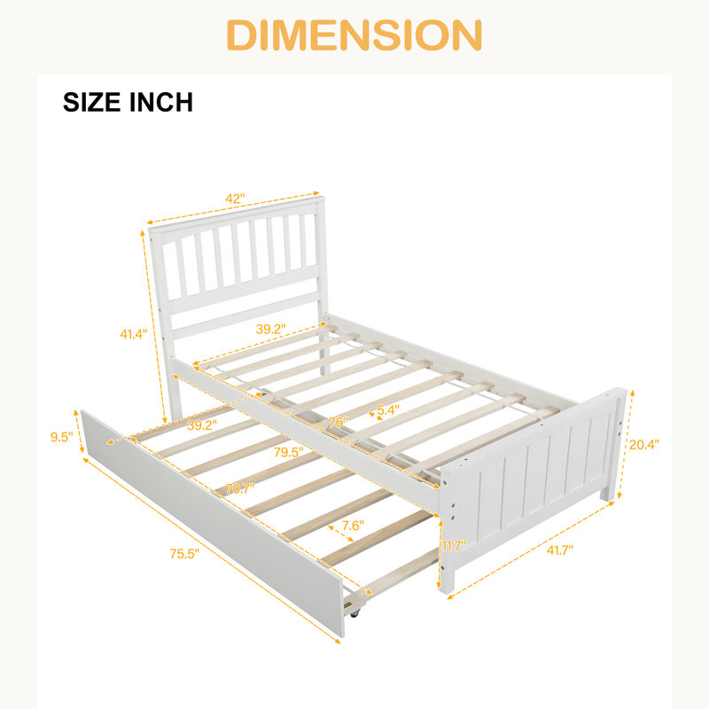 Lit plateforme simple avec lit gigogne, Blanc