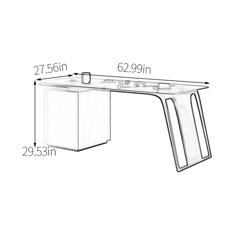 Bureau unique en pierre frittée, H 29,53 po x l 62,99 po x P 27,56 po, Doré / Blanc
