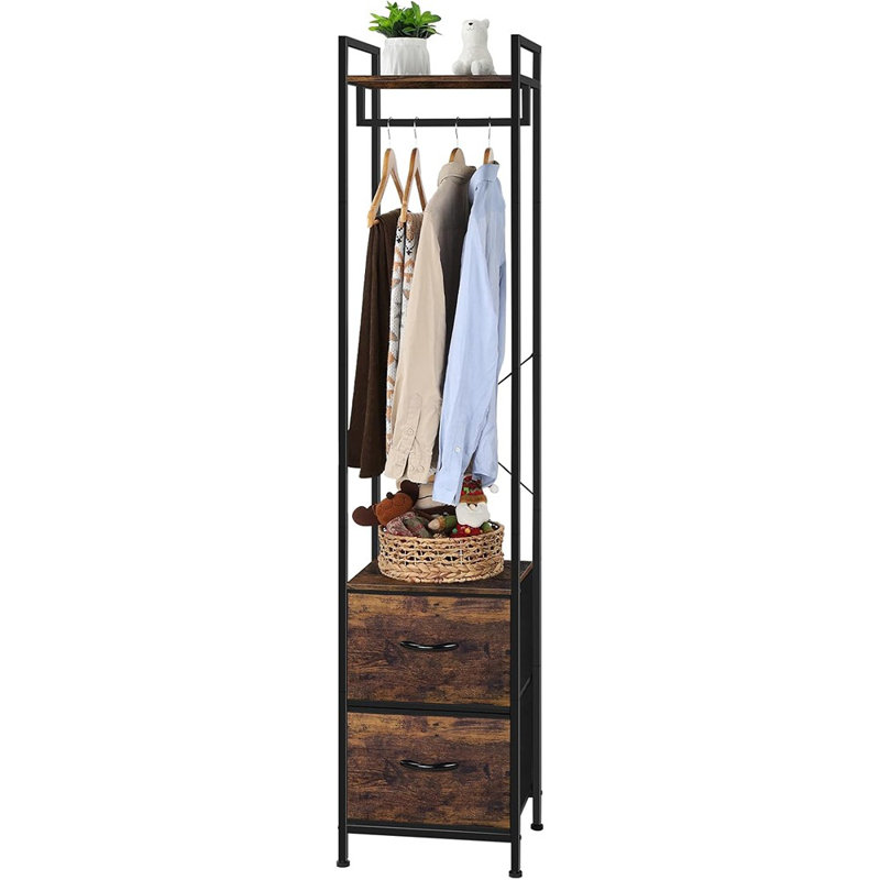 Portant à vêtements autoportant à 3 niveaux - Portant robuste avec tiroirs en tissu et tablettes de rangement [Noir] - [Métal / Moderne / Autoportant