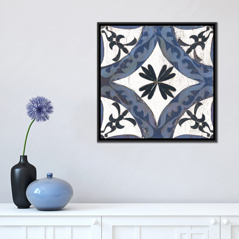 « i », reproduction d’art sur toile Indigo & Cream Series: Downtown, H 18 po x l 18 po x P 1,5 po, Toile avec cadre noir