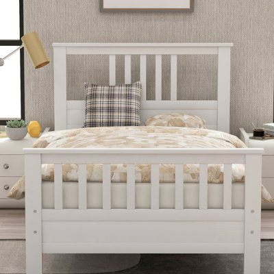 White Twin Wood Platform Bed With Vivid Headboard And - Headboard, 10 Support, No Box Spring, Easy Assembly