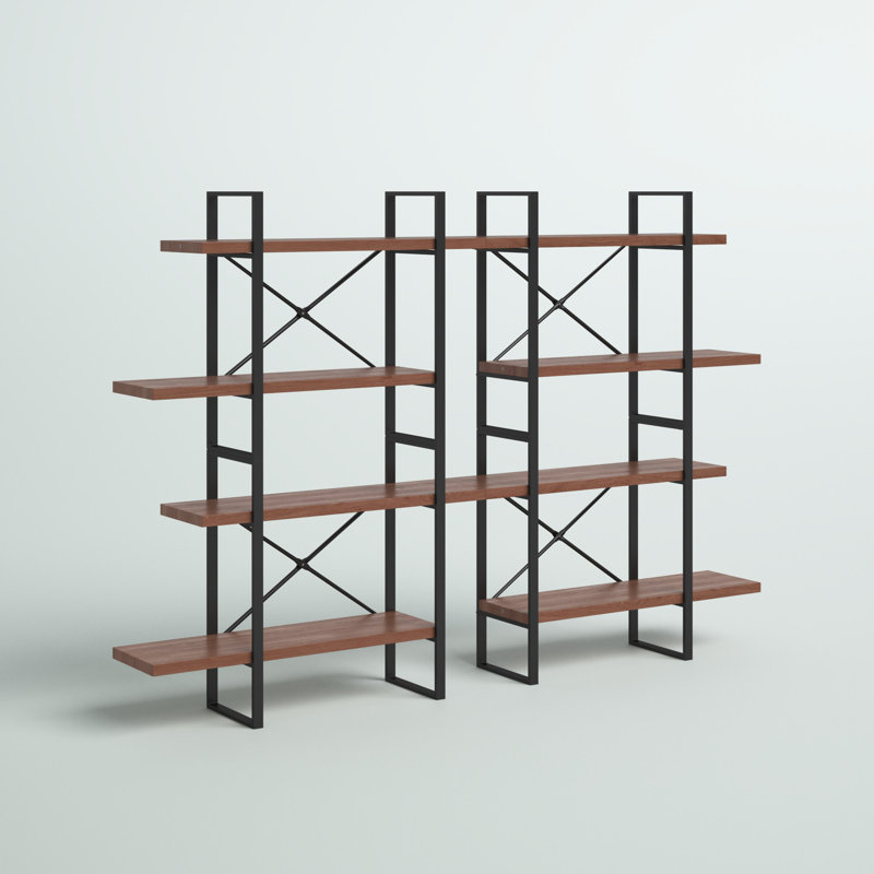 Kaecyn Metal Etagere Bookcase, 56.69" H x 82.68" W x 11.34" D, Walnut/Black