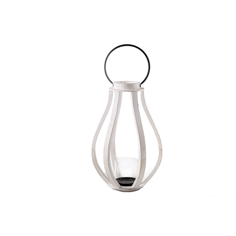 18'' H Wood Tabletop Lantern, White