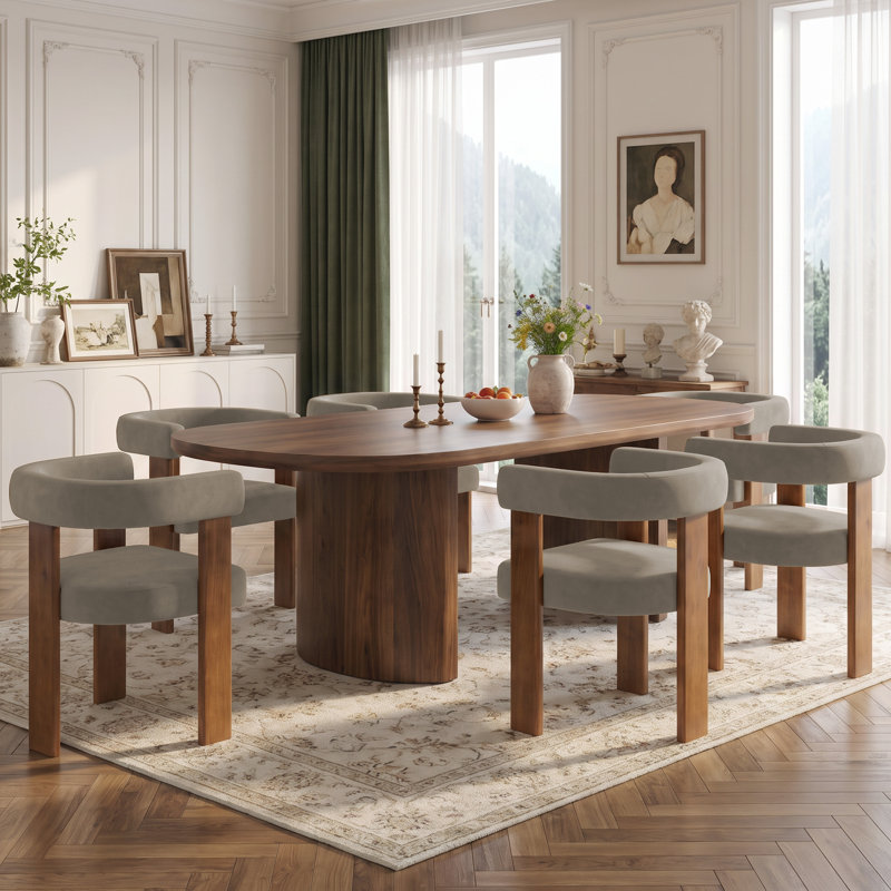 Mamanbai 17.7" Seat Height Modern 3-Leg Chenille Dining Chair with Walnut Frame & Wraparound Back, 4, Brun