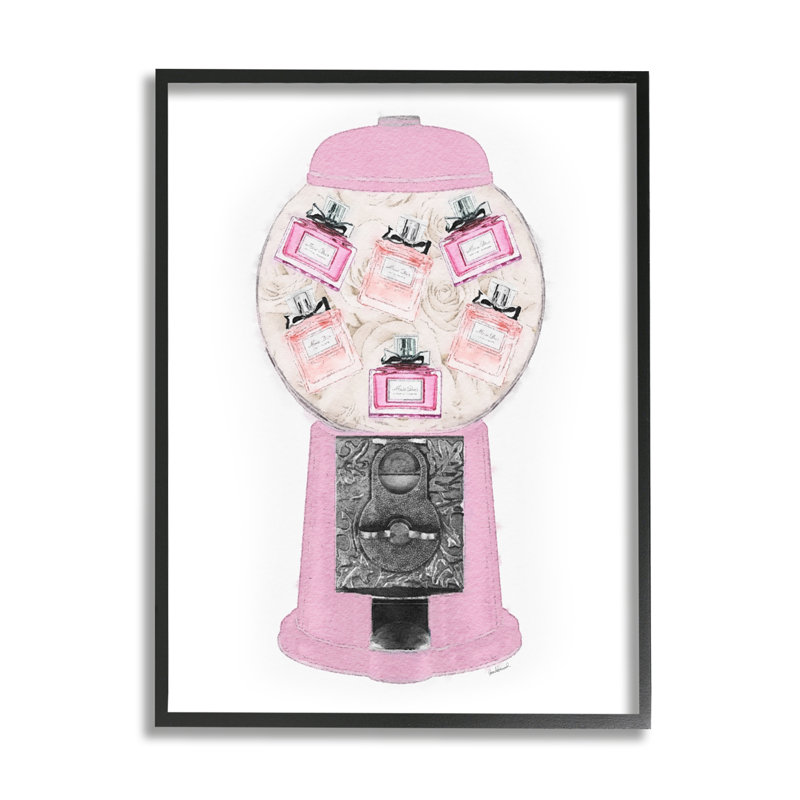 Bouteilles de parfum rose Gumball Machine Glam, L 16 po x H 16 po, Giclée encadrée noir minuit