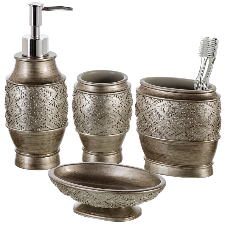 Creative Scents Silver Bathroom Accessories Set - Mosaic Glass 6 Piece Bathroom Set Includes: Toilet Brush and Holder Set, Tissue Box Cover, Toothbrus