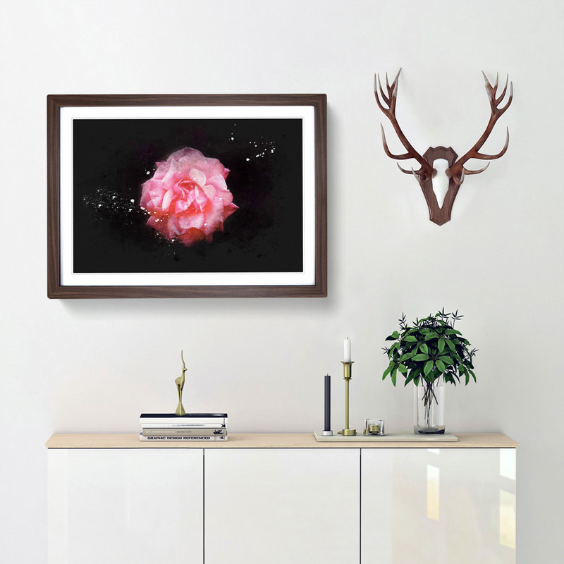 Lone Pink Carnation Paint Splash - Picture Frame Graphic Art, Walnut Framed, 62cm H x 87cm W x 2cm D